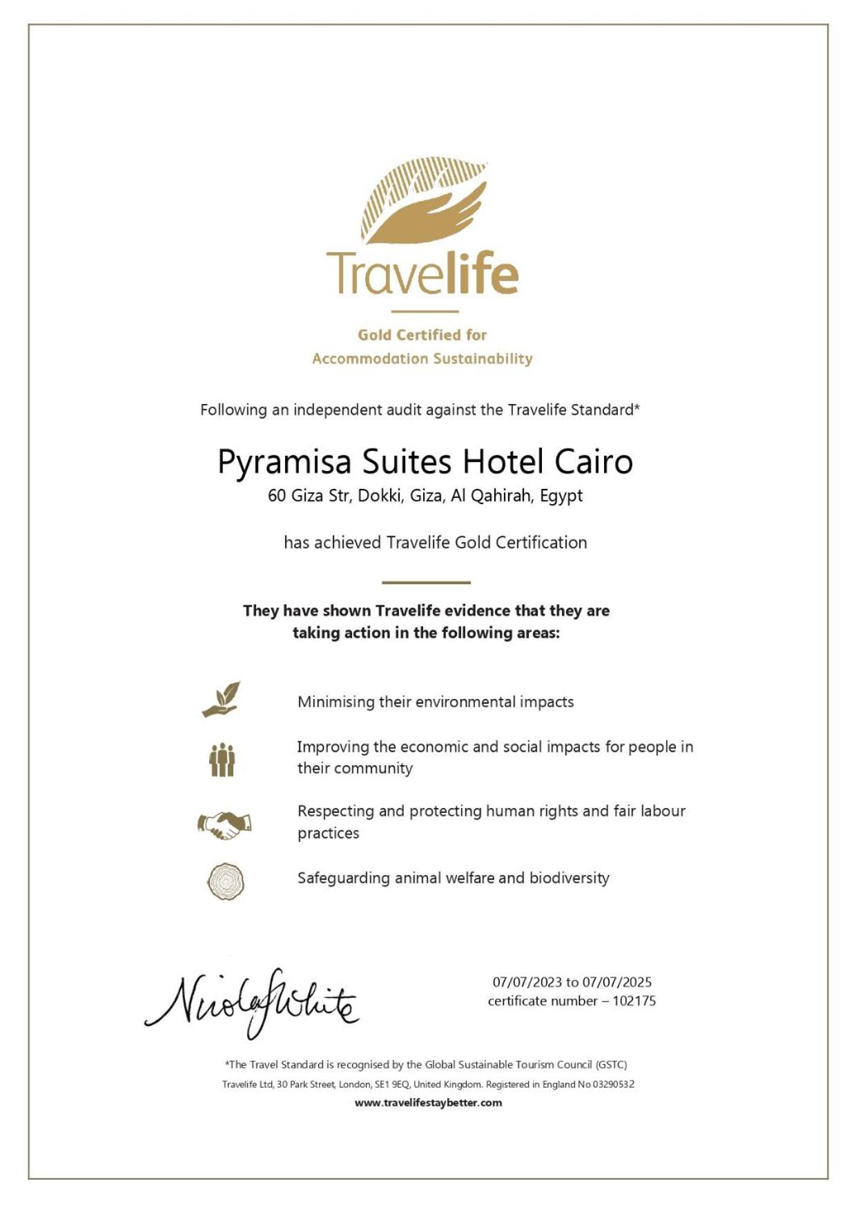 Pyramisa Suites Hotel Cairo Giza Exterior foto Gold certification for the Travelite Standard